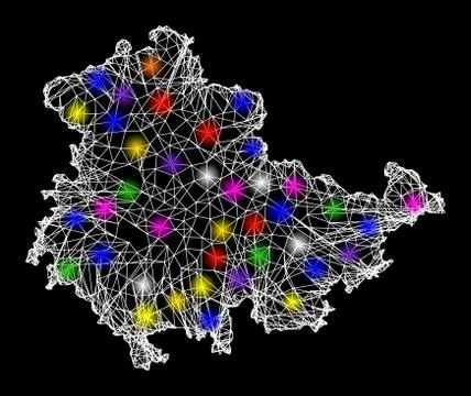 Web Wire Frame Map of Thuringia State with Shiny Light Spots Illustrazione stock