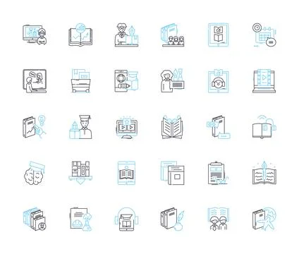 Web writing linear icons set. Content, SEO, Blogging, Marketing, Socialmedia Illustrazione stock