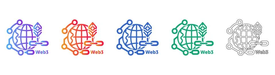 Web3 Global Blockchain Network Icon Set Stock Illustration