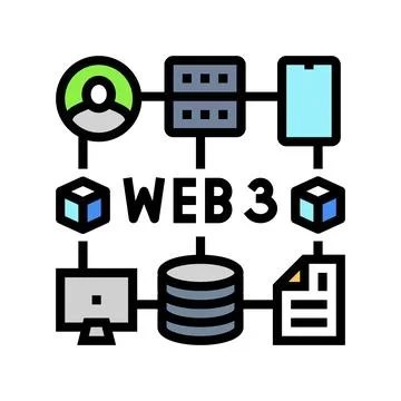 Web3 integration decentralized application color icon vector illustration Stock Illustration