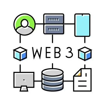 Web3 integration decentralized application color icon vector illustration Stock Illustration
