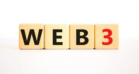 WEB3 or web 3 symbol. Wooden cubes with concept words WEB 3. Beautiful white  Stockfoto's