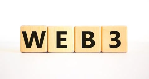 WEB3 or web 3 symbol. Wooden cubes with concept words WEB 3. Beautiful white  Stockfoto's