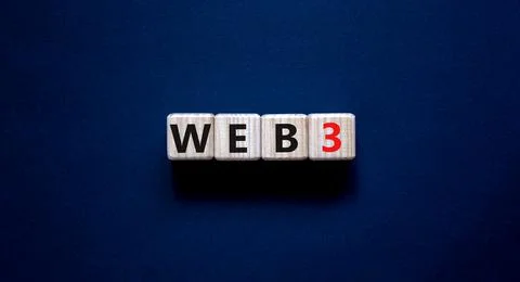 WEB3 or web 3 symbol. Wooden cubes with concept words WEB 3. Beautiful grey t Stock-Fotos