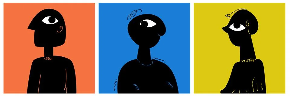 WebA set of weird square avatars on a bright background. Modern illustration 库存插图