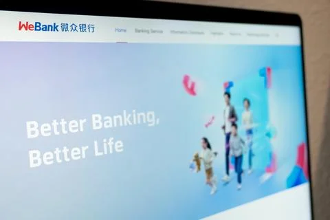 Webank digital banking app screen on laptop 库存照片