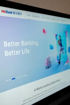 Webank digital banking website displaying Stock Photos