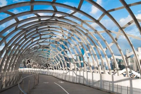 Webb Bridge at sunset time with no tourist or pedestrians. Stock Photos