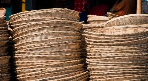 Webbed basket made from bamboo Stock Photos