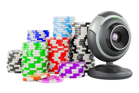 Webcam with casino tokens, 3D rendering Stock Illustration