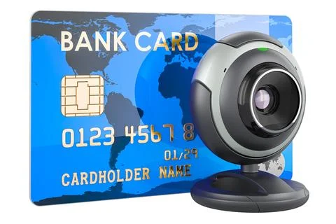 Webcam with credit card, 3D rendering Stock Illustration