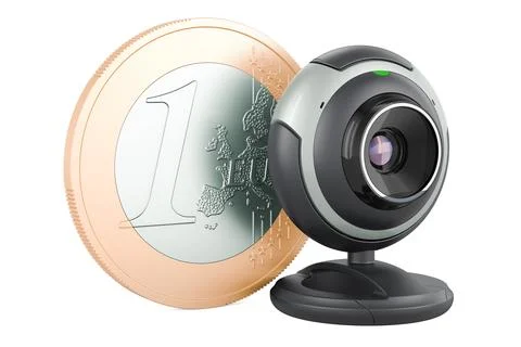 Webcam with euro coin, 3D rendering Stock Illustration
