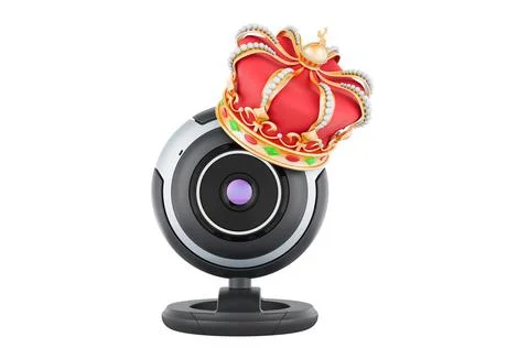 Webcam with golden crown, 3D rendering Stock Illustration
