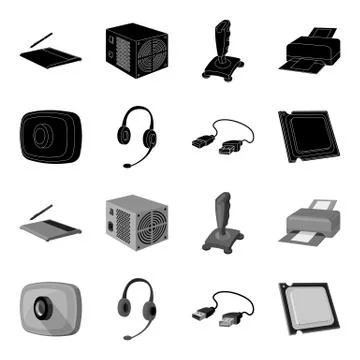 Webcam, headphones, USB cable, processor. Personal computer set collection icons イラスト素材