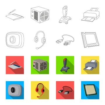 Webcam, headphones, USB cable, processor. Personal computer set collection icons イラスト素材
