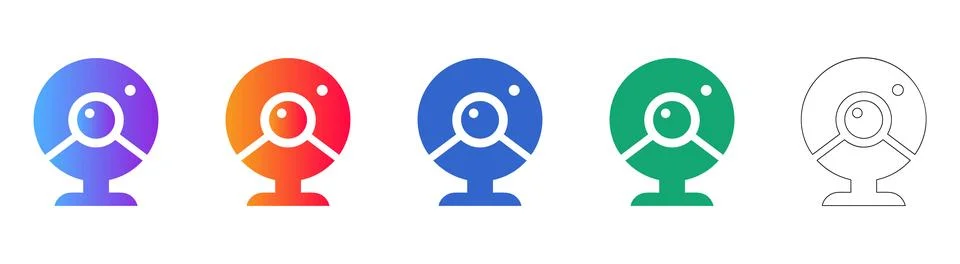 Webcam Icon Set in Gradient and Outline Styles 库存插图