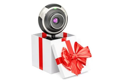 Webcam inside gift box, gift concept. 3D rendering Stock Illustration