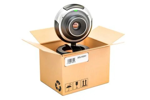 Webcam inside parcel, delivery concept. 3D rendering Stockillustratie