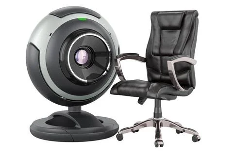 Webcam with office chair, 3D rendering Webcam with office chair, 3D render... Stock Photos