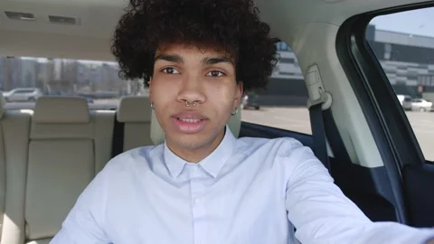 Webcam or videochat view young Afro American student guy business man teacher Stock Footage 153495609