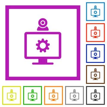 Webcam settings flat framed icons Stock Illustration