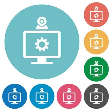 Webcam settings flat round icons Stock Illustration