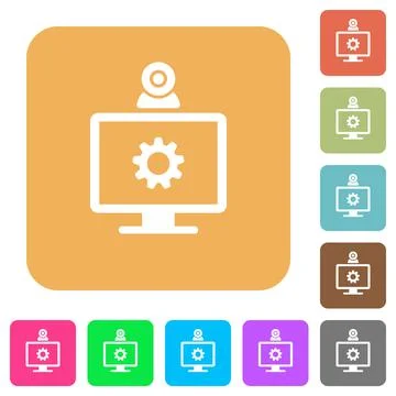 Webcam settings rounded square flat icons Stock Illustration