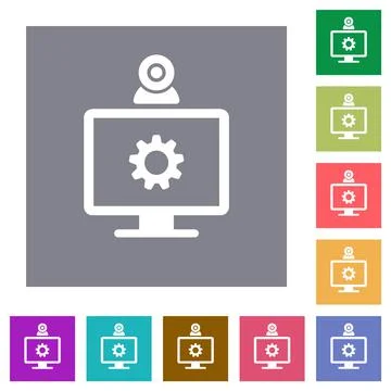 Webcam settings square flat icons Stock Illustration