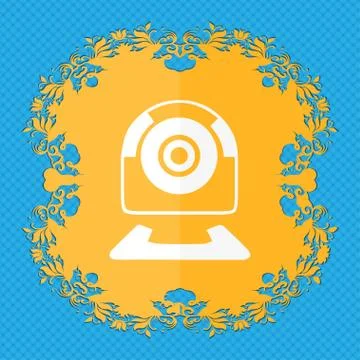 Webcam sign icon. Web video chat symbol. Camera chat. Floral flat design on a bl Stock Illustration