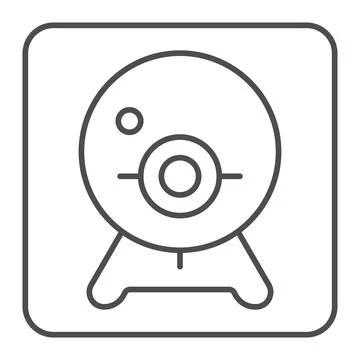 Webcam thin line icon, online education concept, chat camera sign on white Stock Illustration