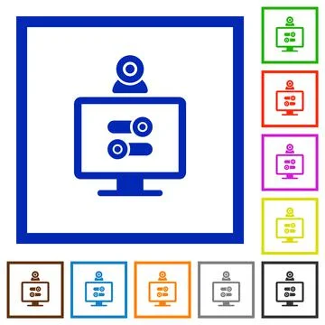 Webcam tweaking flat framed icons Stock Illustration