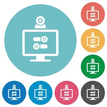 Webcam tweaking flat round icons Stock Illustration