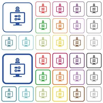Webcam tweaking outlined flat color icons Stock Illustration