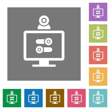 Webcam tweaking square flat icons Stock Illustration
