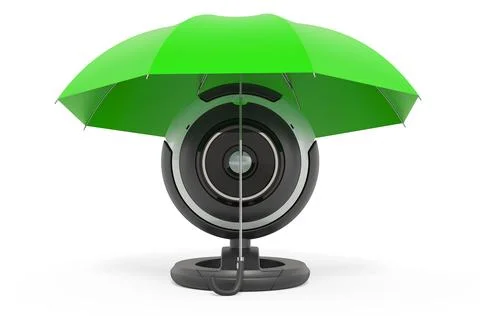 Webcam under umbrella, 3D rendering Illustrazione stock