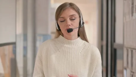 Webcam View of Customer Service Representative Doing Video Chat Video stock 303882725