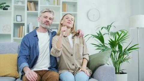 Webcam view. Happy family couple talking... | Stock Video