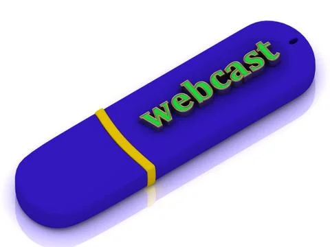 Webcast - inscription bright green volume letter on blue USB flash drive on w Stock Illustration