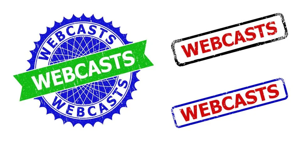 WEBCASTS Rosette and Rectangle Bicolor Seals with Unclean Styles Stock Illustration