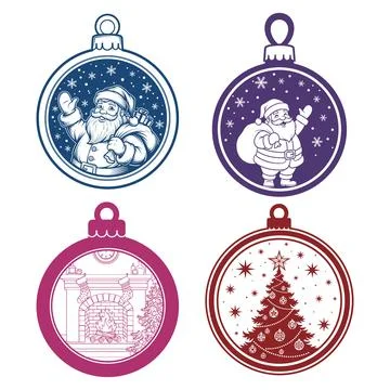 WebChristmas Ornament Bundle Gift Box Fireplace Tree And Santa Sleigh Vecto.. 스톡 일러스트