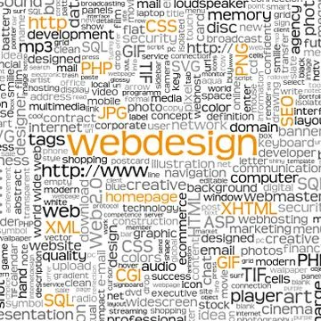 Webdesign Keyword Tag Cloud - Word Cloud - Vector Background 스톡 일러스트