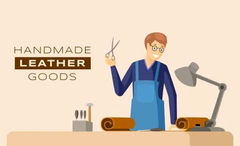 WebHandmade leather goods banner vector template. Professional craftsmanship Stock Illustration