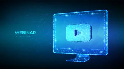 Webinar. Abstract low polygonal computer monitor with webinar icon. Internet  Illustrazione stock