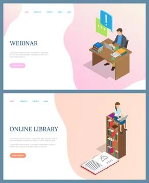Webinar and Online Library, E-learning Vector Stock Illustration