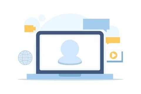 Webinar and video chat icon vector, laptop or computer display Stock Illustration