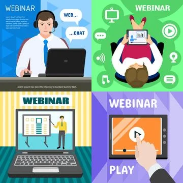 Webinar banner set, flat style Stock Illustration