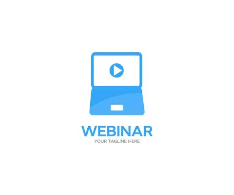 Webinar button or banner element logo design. Play button and text. Illustrazione stock