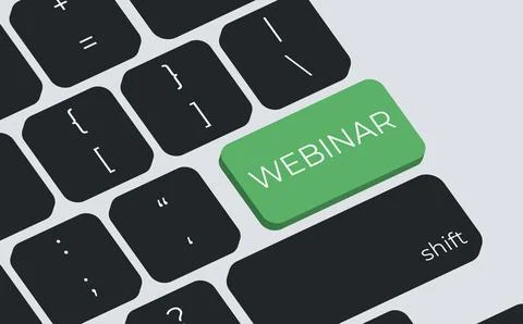 Webinar button in yellow on a computer keyboard Stock Illustration