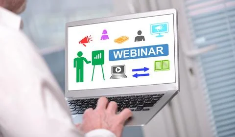 Webinar concept on a laptop screen Stock Photos
