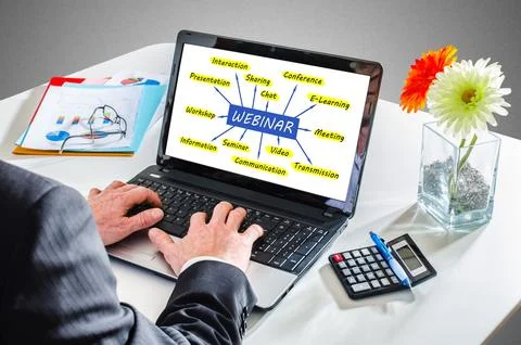 Webinar concept on a laptop screen Photos